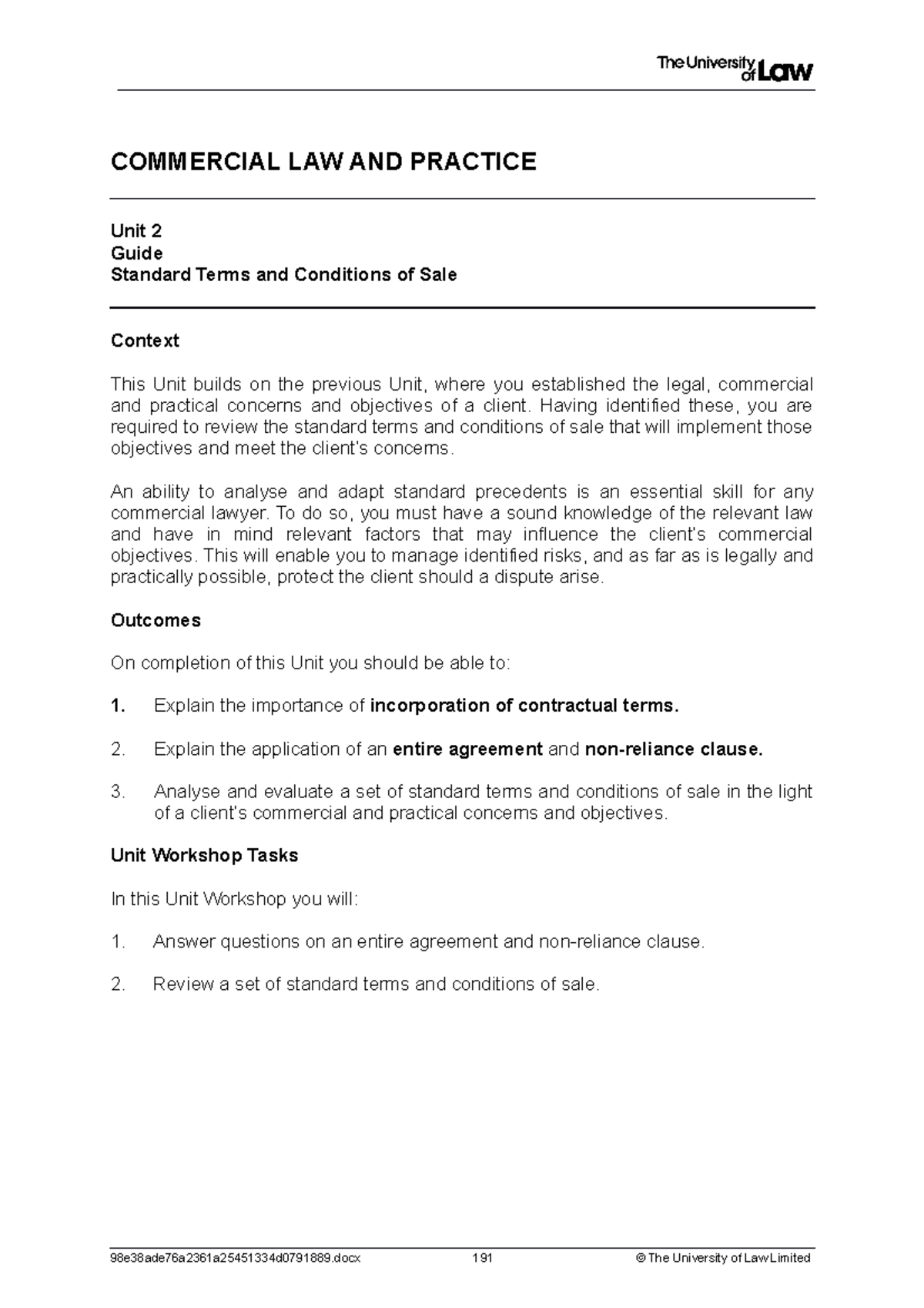 WS2 - Standard Terms and Conditions of Sale Guide - COMMERCIAL LAW AND ...