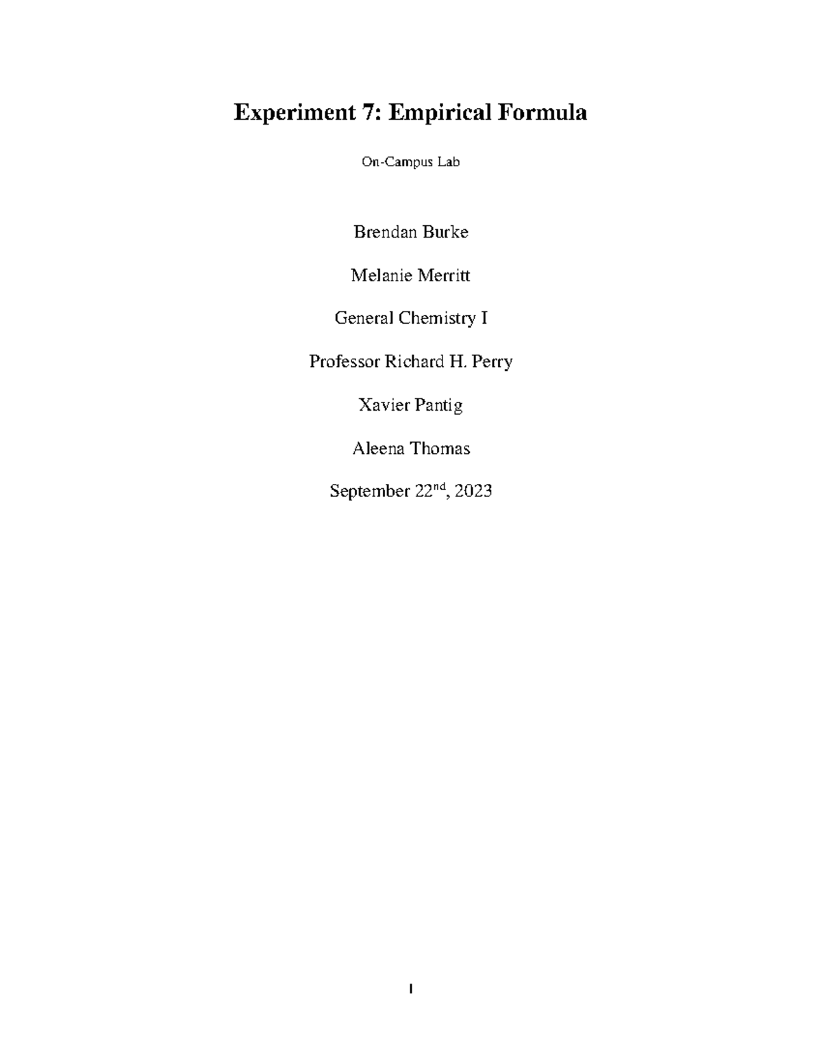 Experiment 7 Empirical Formulas - Experiment 7 : Empirical Formula On ...