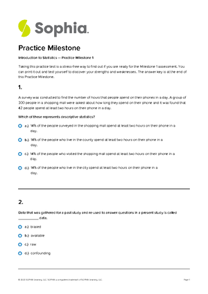 Intro To Statistics Unit 5-milestone 5 - 1 22 / 24 That's 92% RETAKE 22 ...