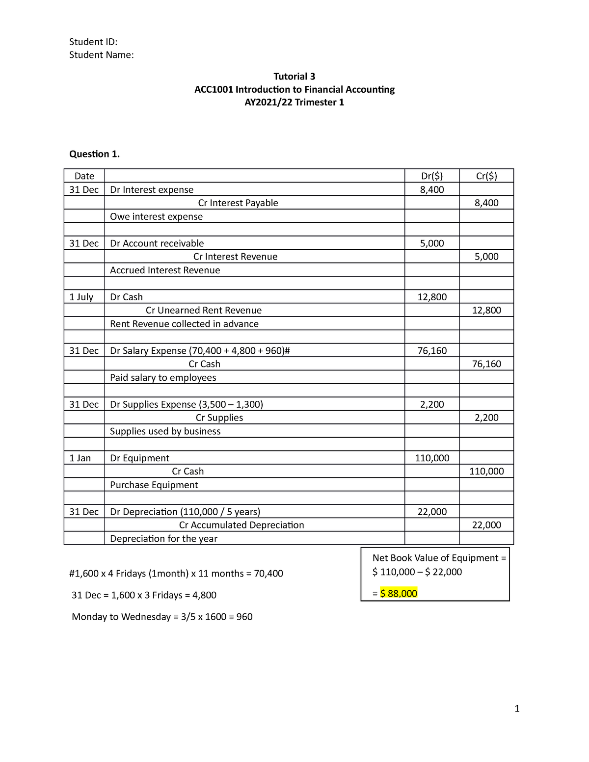 Tutorial 3 Worksheet Some Answers To Introduction To Financial