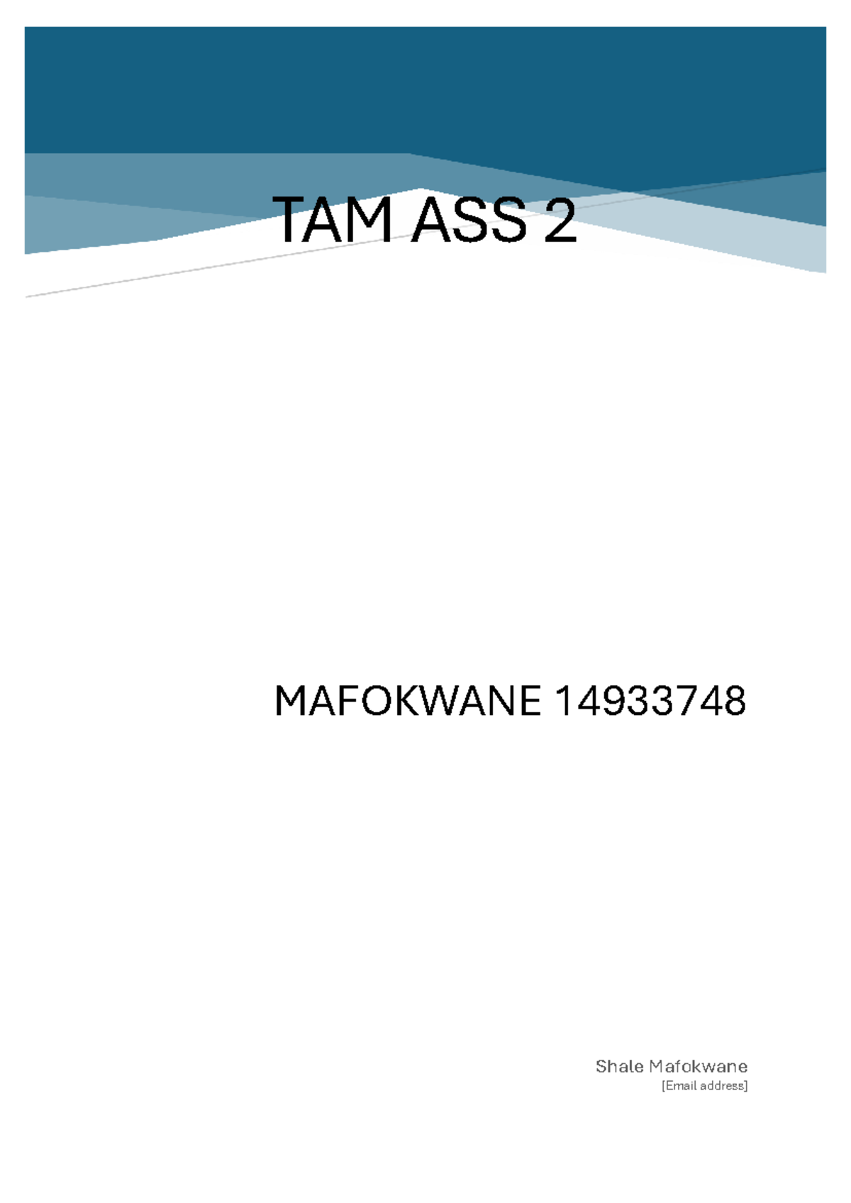 TAM ASS 2 - Assignment 2 answers - MAFOKWANE 14933748 Shale Mafokwane ...