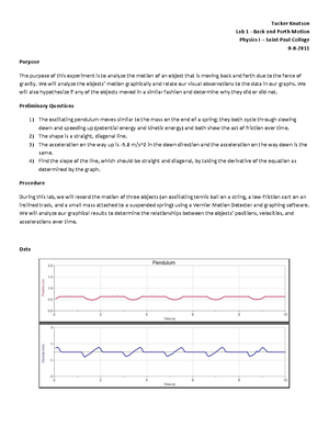 Summary Lab 1 Back And Forth Motion Tucker Knutson Lab 1 Back And Forth Motion Physics I Studocu