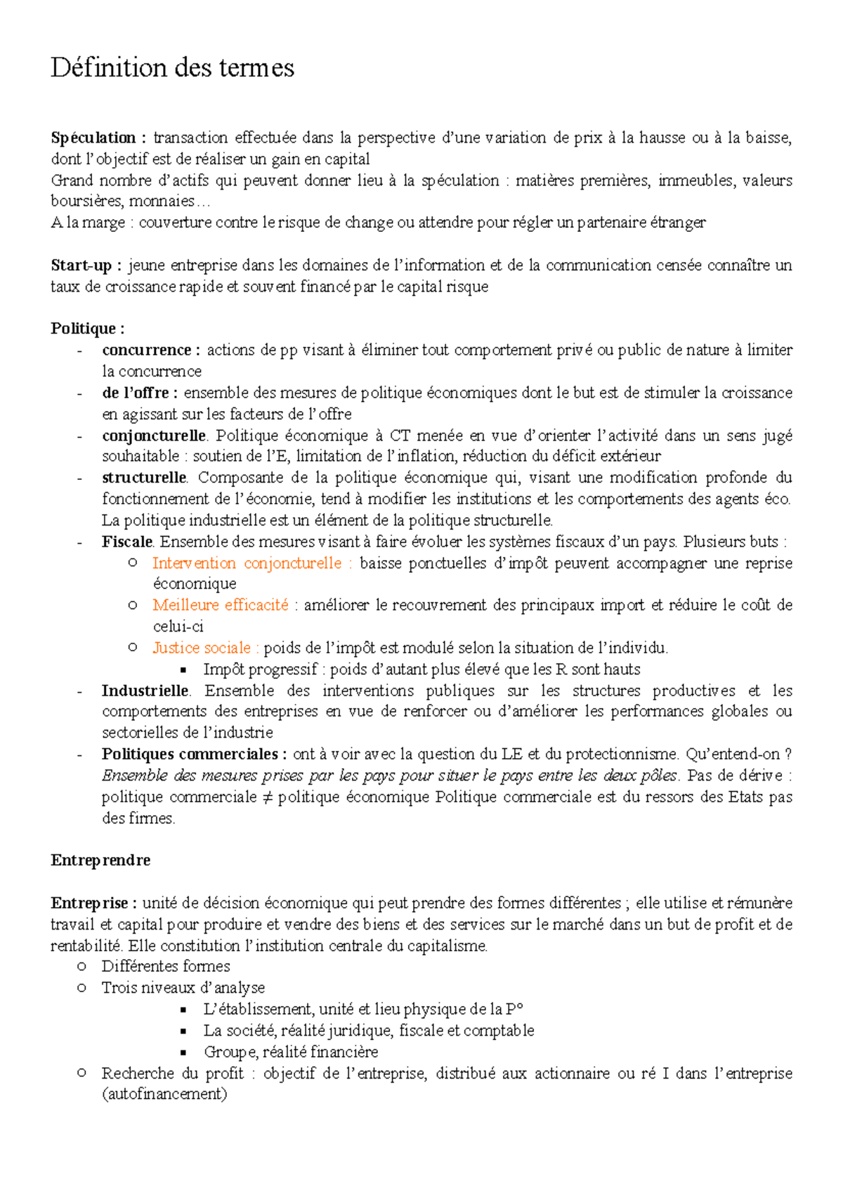 Définition des termes ESH Définition des termes Spéculation