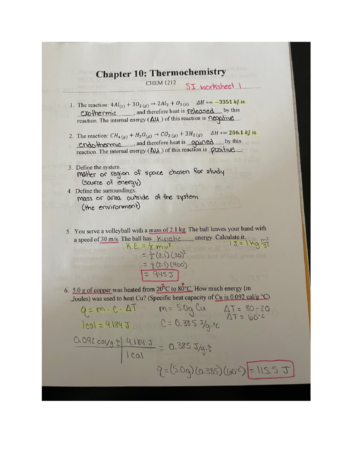 Chem 1212 - SI Worksheet 1 (chapter 10) - CHEM 1212 - Studocu