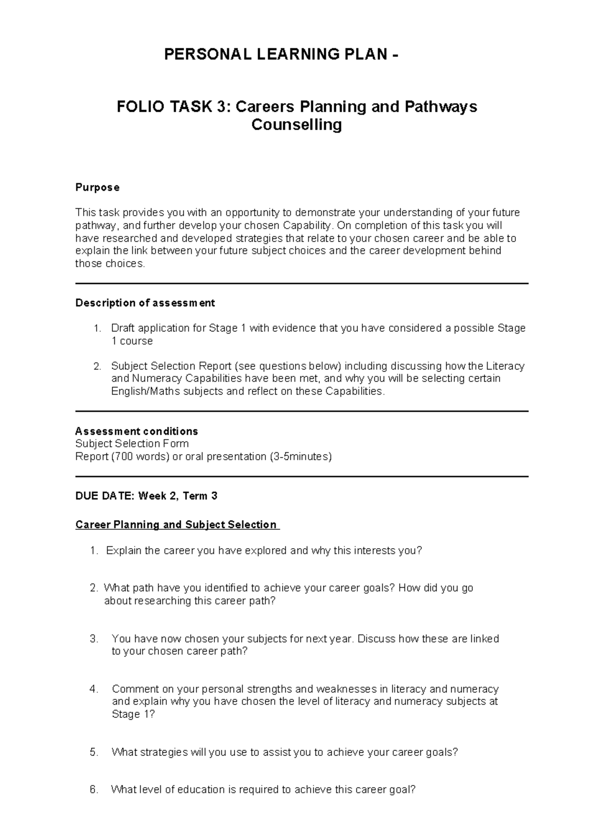 Task 3 Assessment Task - math amagydgyjhffe - PERSONAL LEARNING PLAN ...