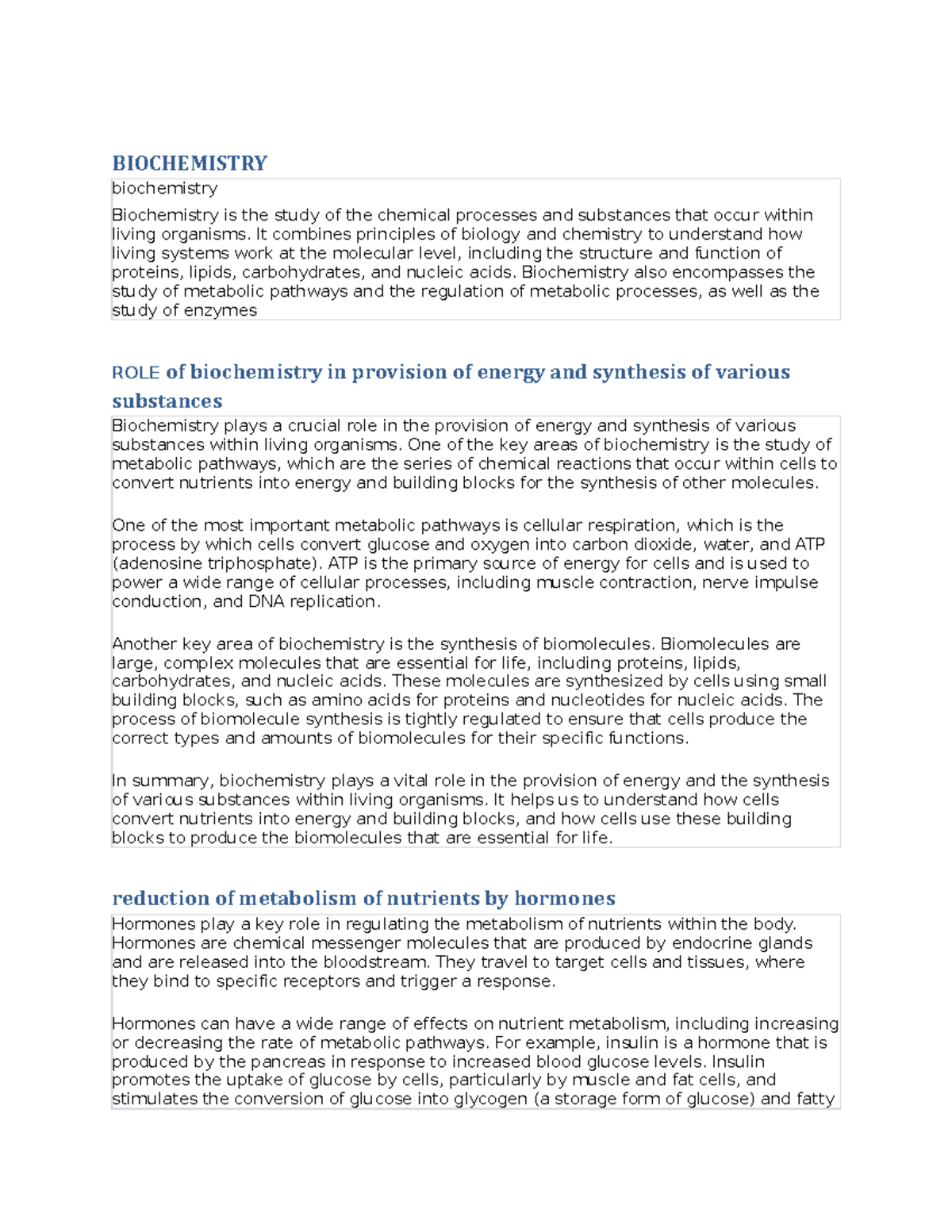 Biochemistr 1 - Lovely notes - BIOCHEMISTRY biochemistry Biochemistry ...