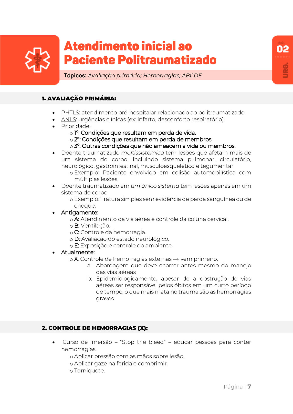 [URG] 02 - Atendimento Inicial Ao Politraumatizado - Atendimento ...