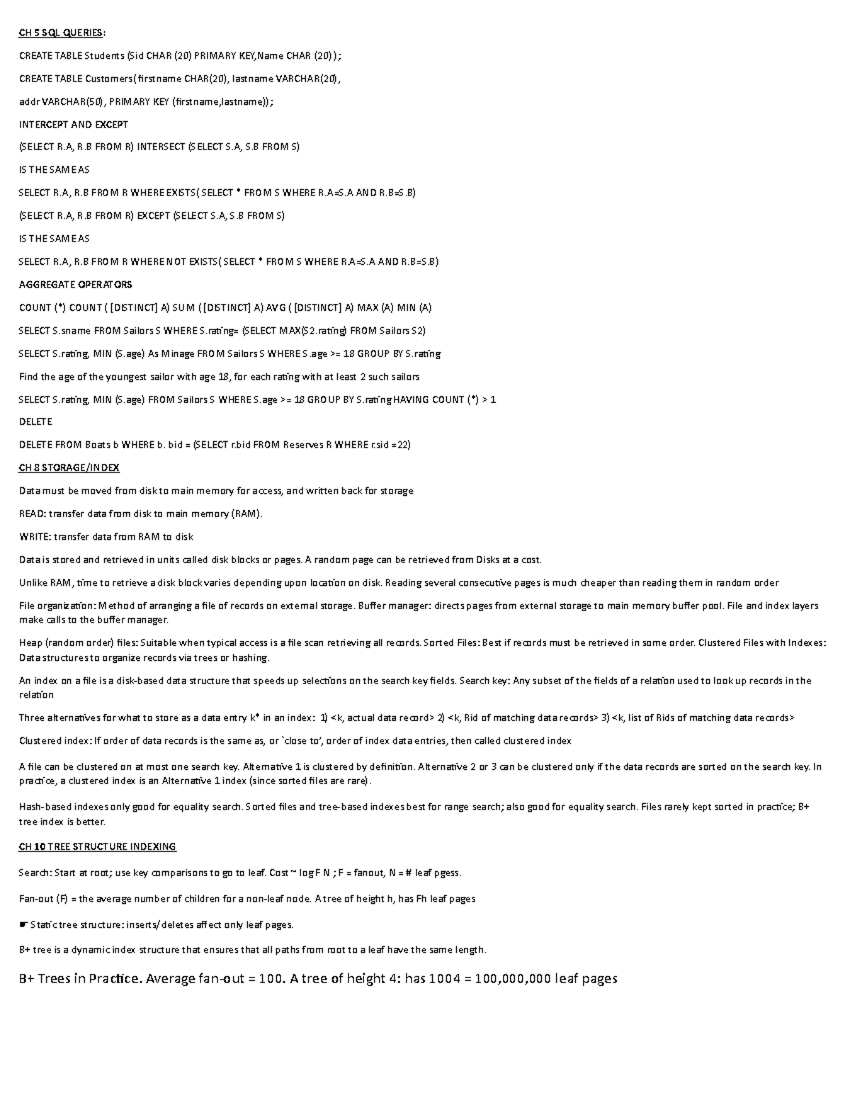 Csc675finalnotes - Lecture notes for final exam - CH 5 SQL QUERIES ...