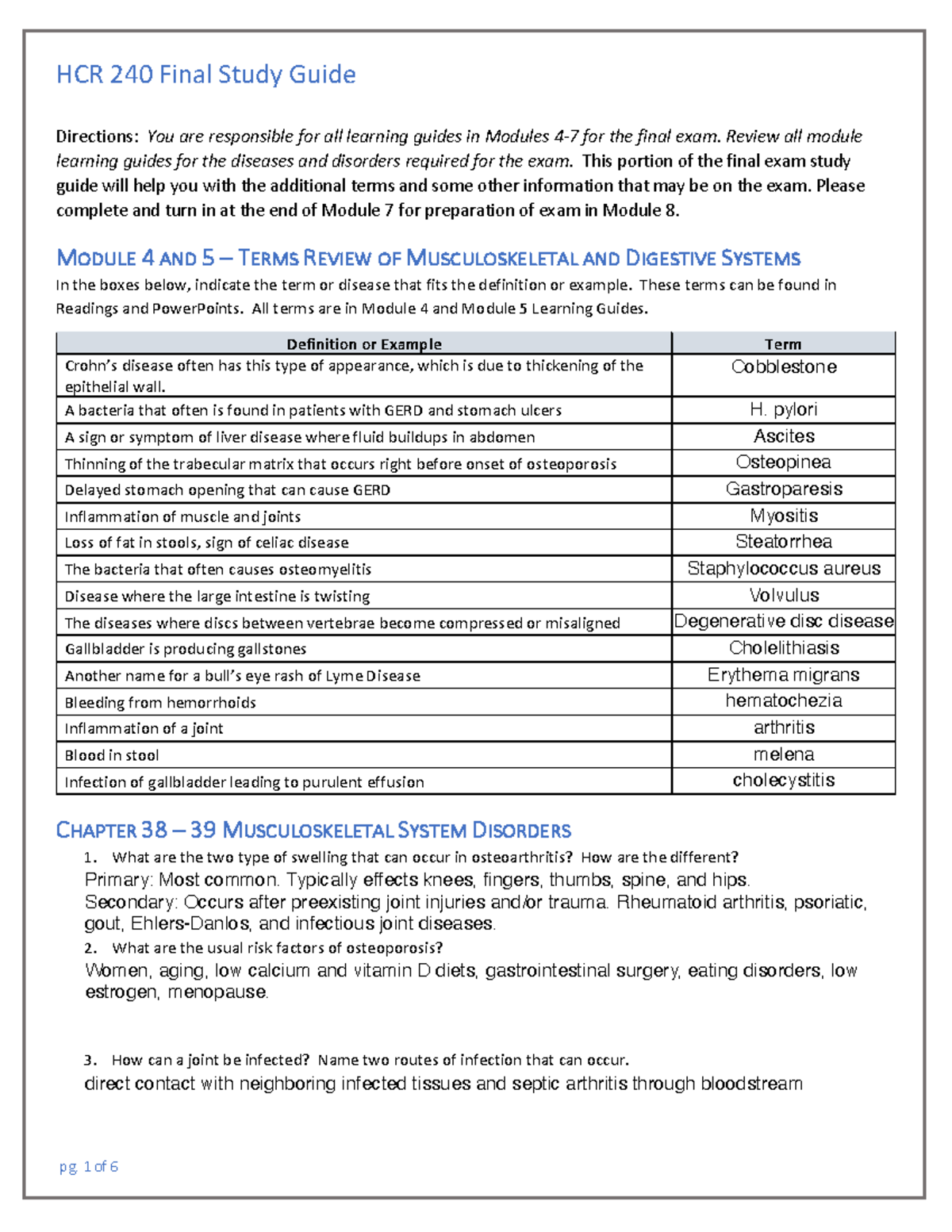 Final Exam Study Guide - Directions: You are responsible for all ...