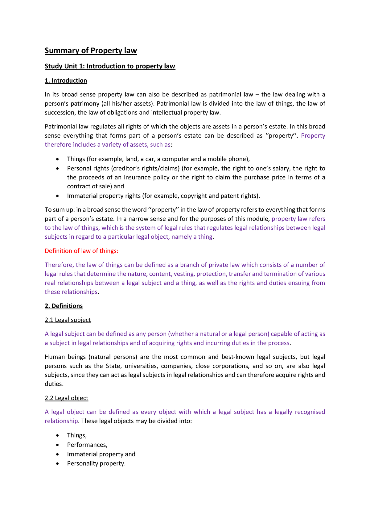 PVL3701 Summary Of Property Law - Summary Of Property Law Study Unit 1 ...