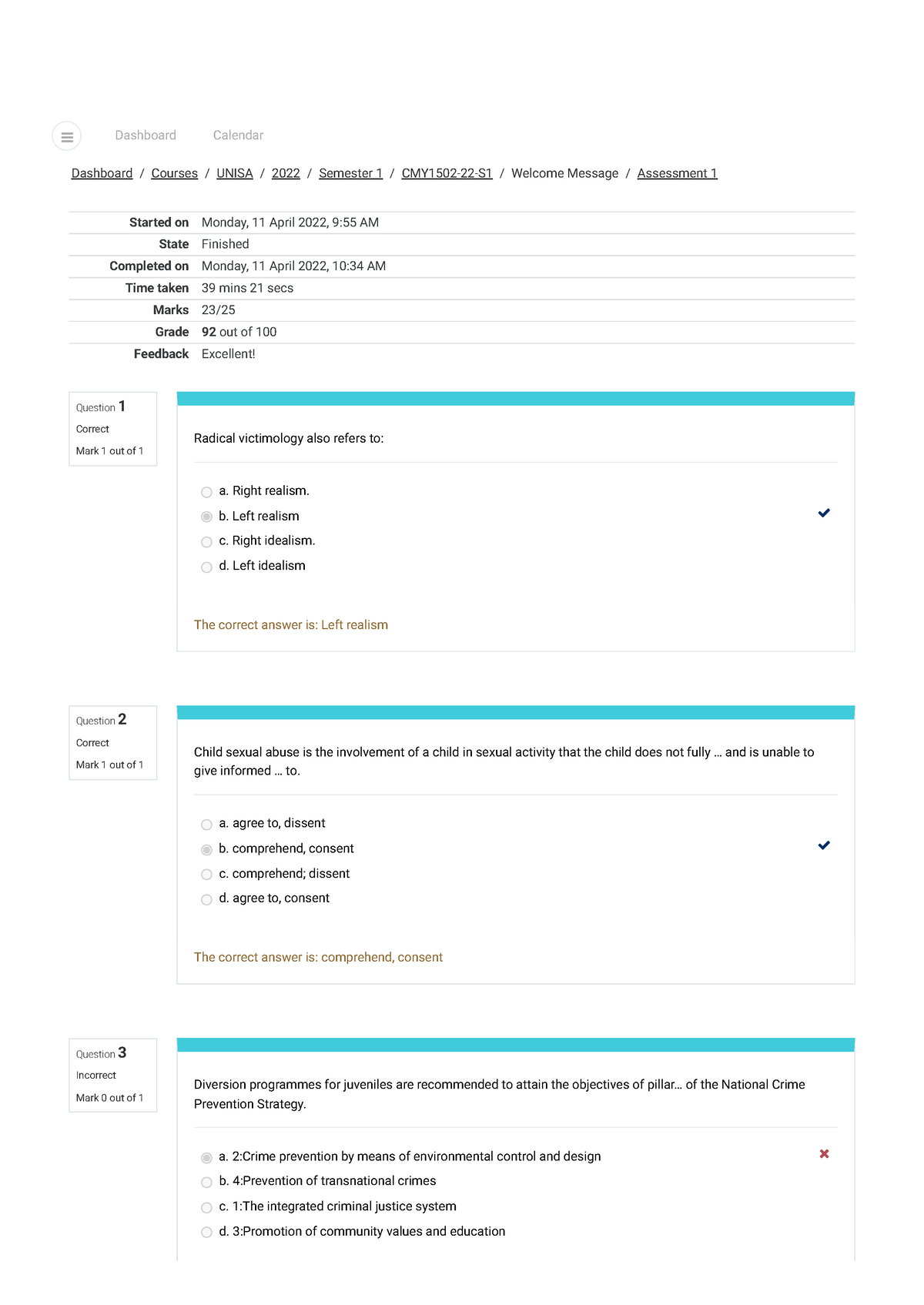 CMY1502 ASS 1 - Question 1 Correct Mark 1 out of 1 Question 2 Correct ...