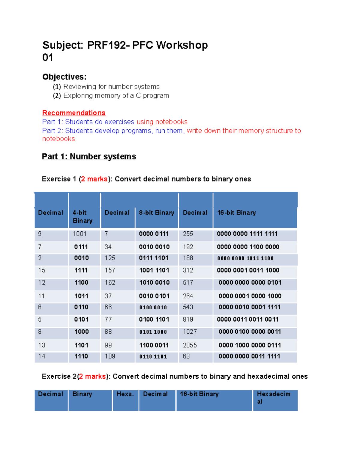 Workshop 01 - Assignment - Subject: PRF192- PFC Workshop 01 Objectives ...