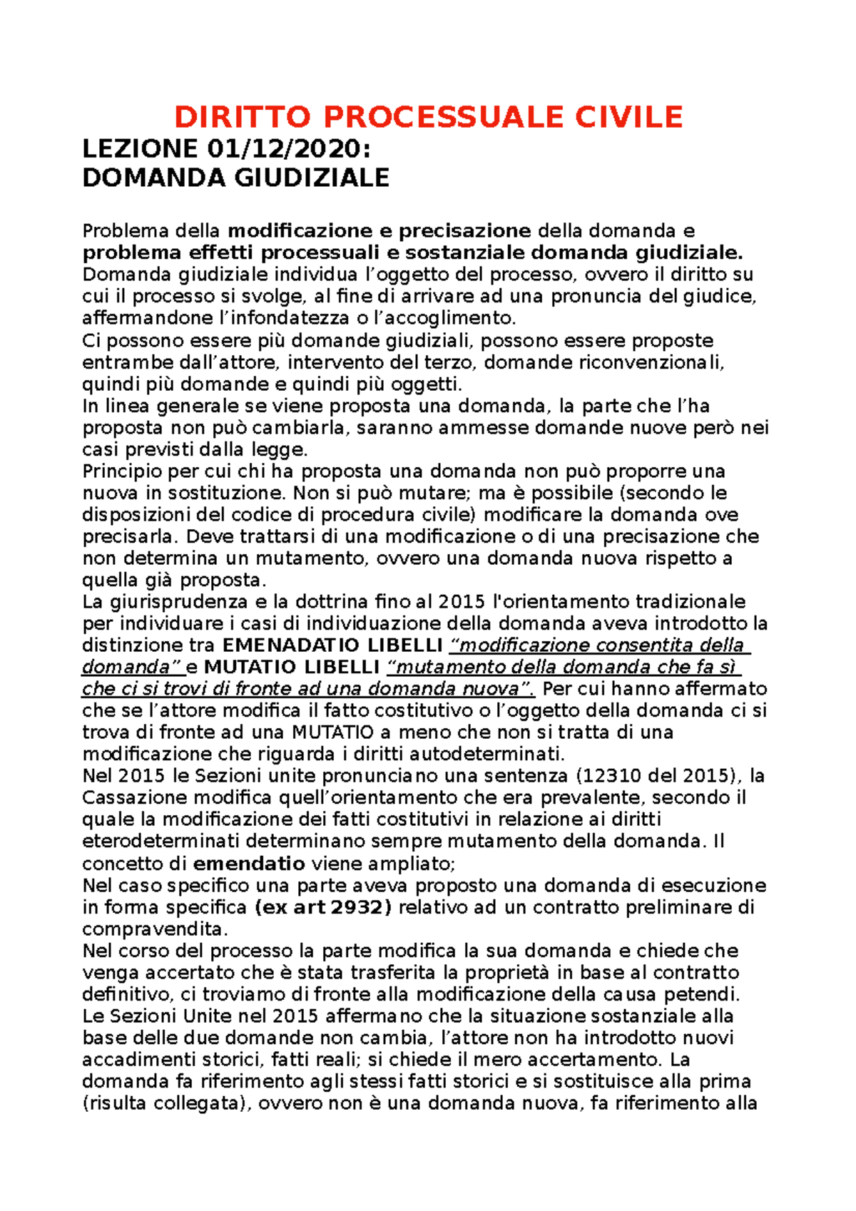 Diritto Processuale Civile - DIRITTO PROCESSUALE CIVILE LEZIONE 01/12 ...