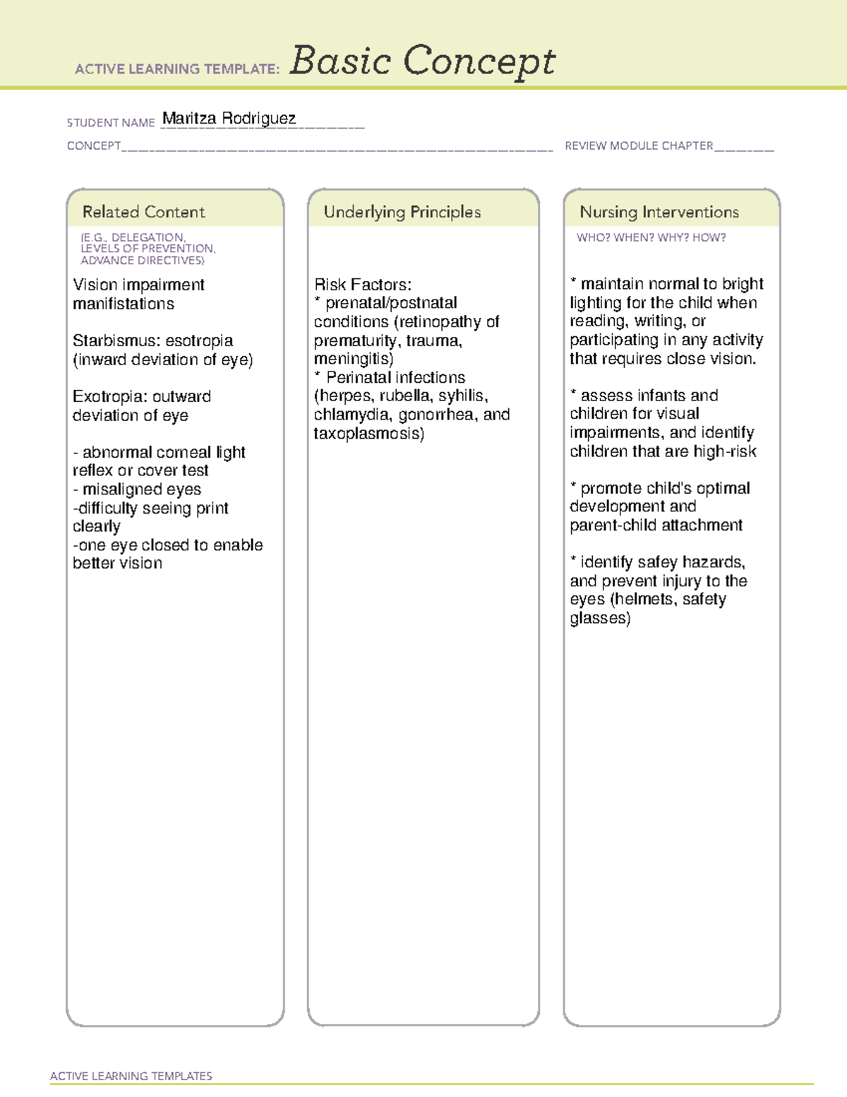 ATI PEDs B - Remediation - ACTIVE LEARNING TEMPLATES Basic Concept ...