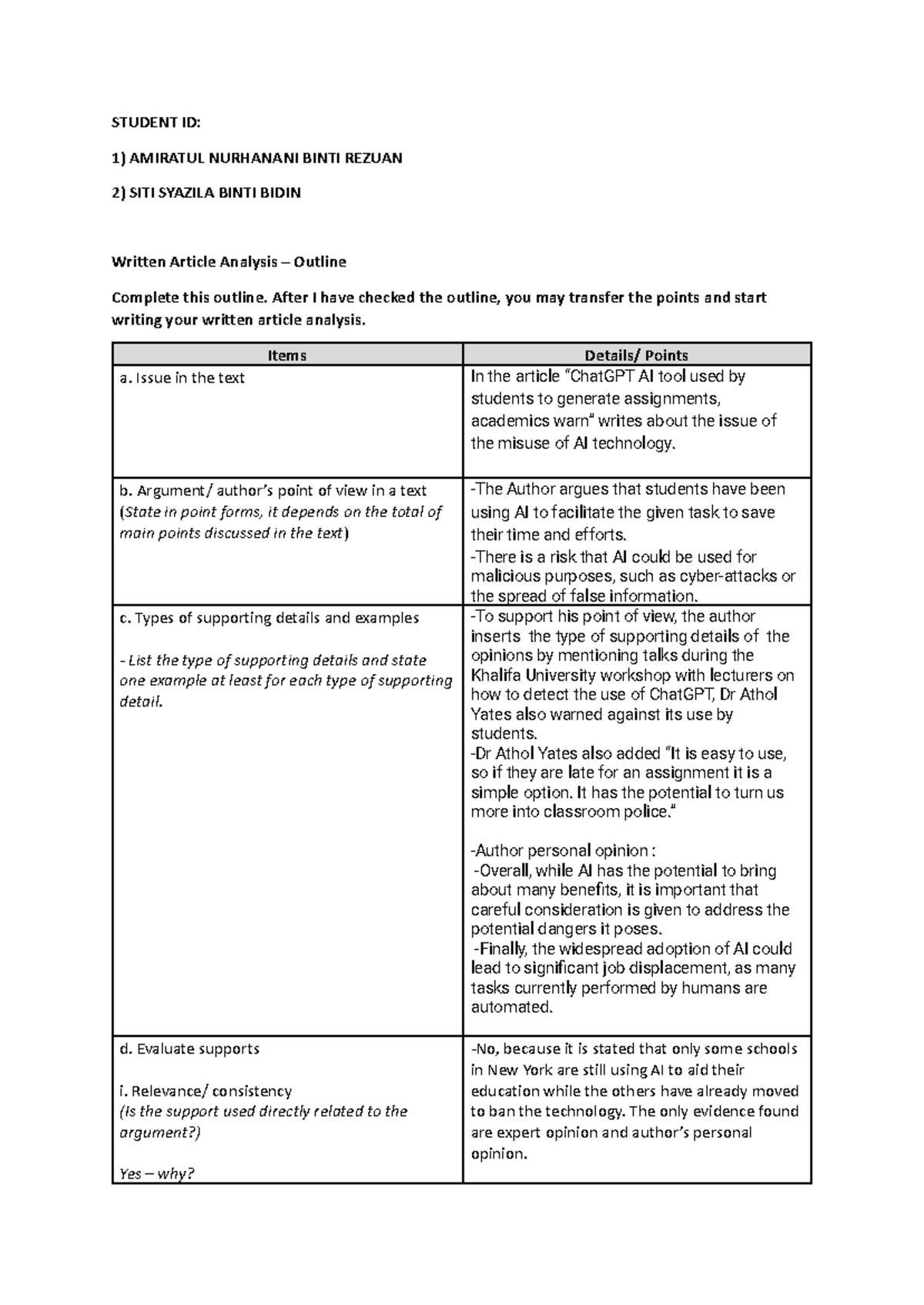 ELC501-WAA Outline - A written articles analysis based on article given ...