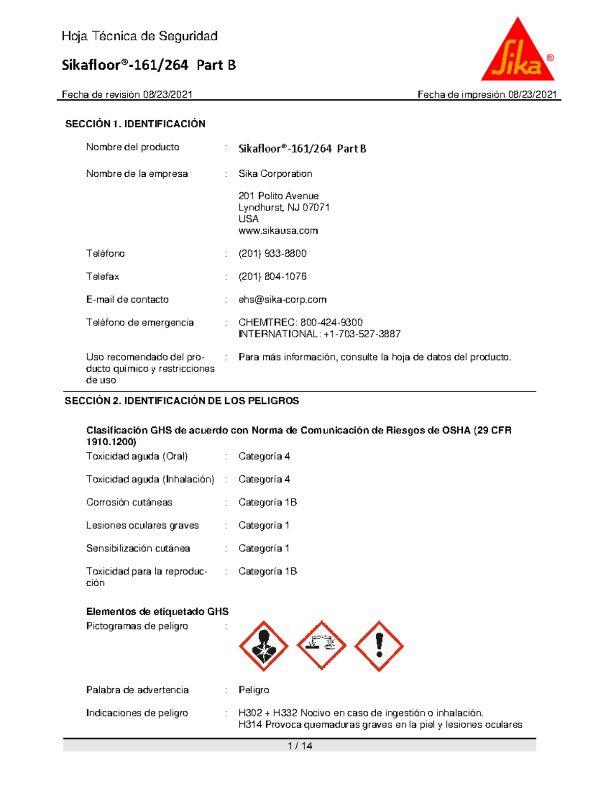 36.H S Sikafloor-161-264-Part-B - Sikafloor®-161/264 Part B Fecha De ...