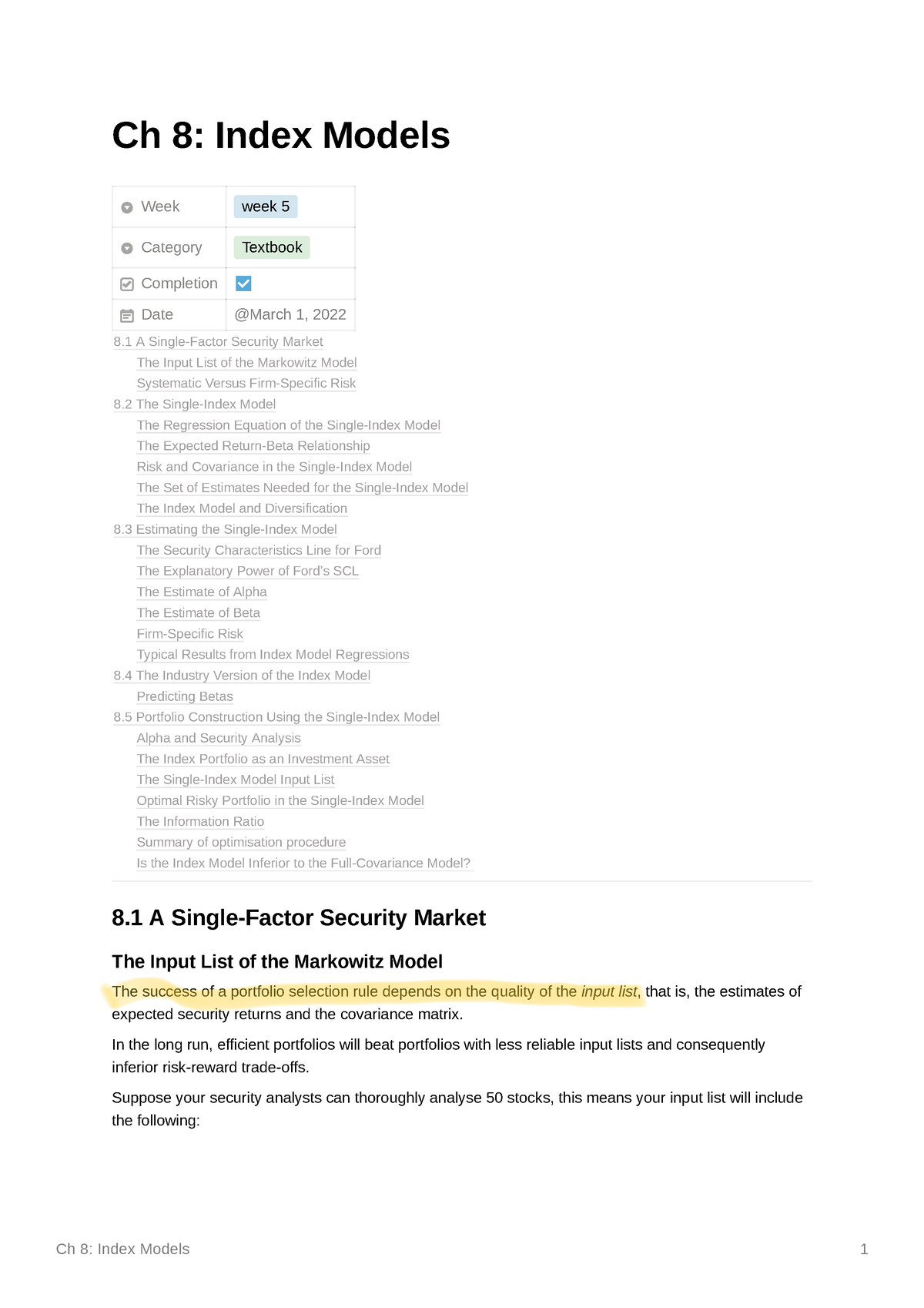 literature review of single index model