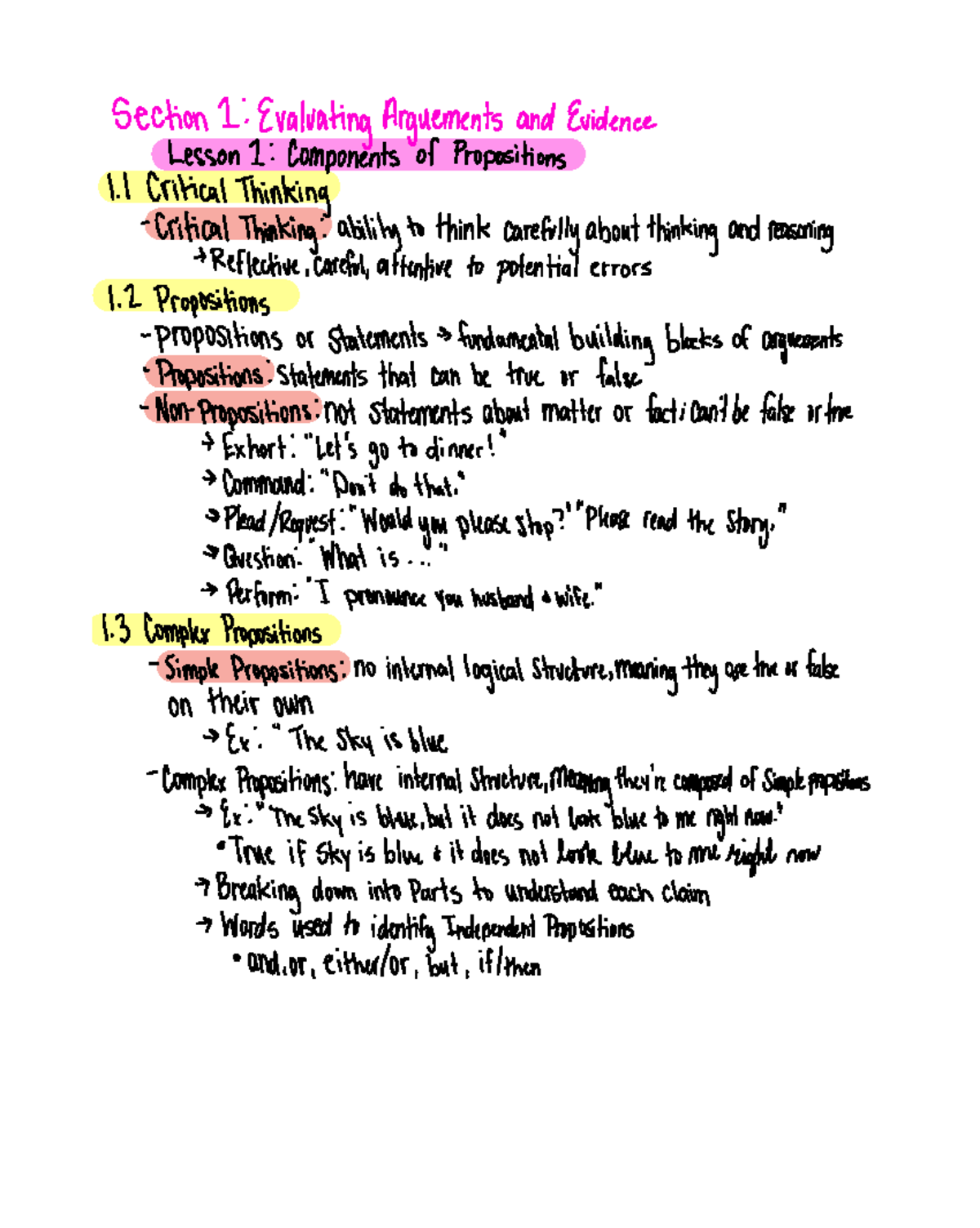 D265 Critical Thinking Notes - Section 1 EvaluatingArguments And ...