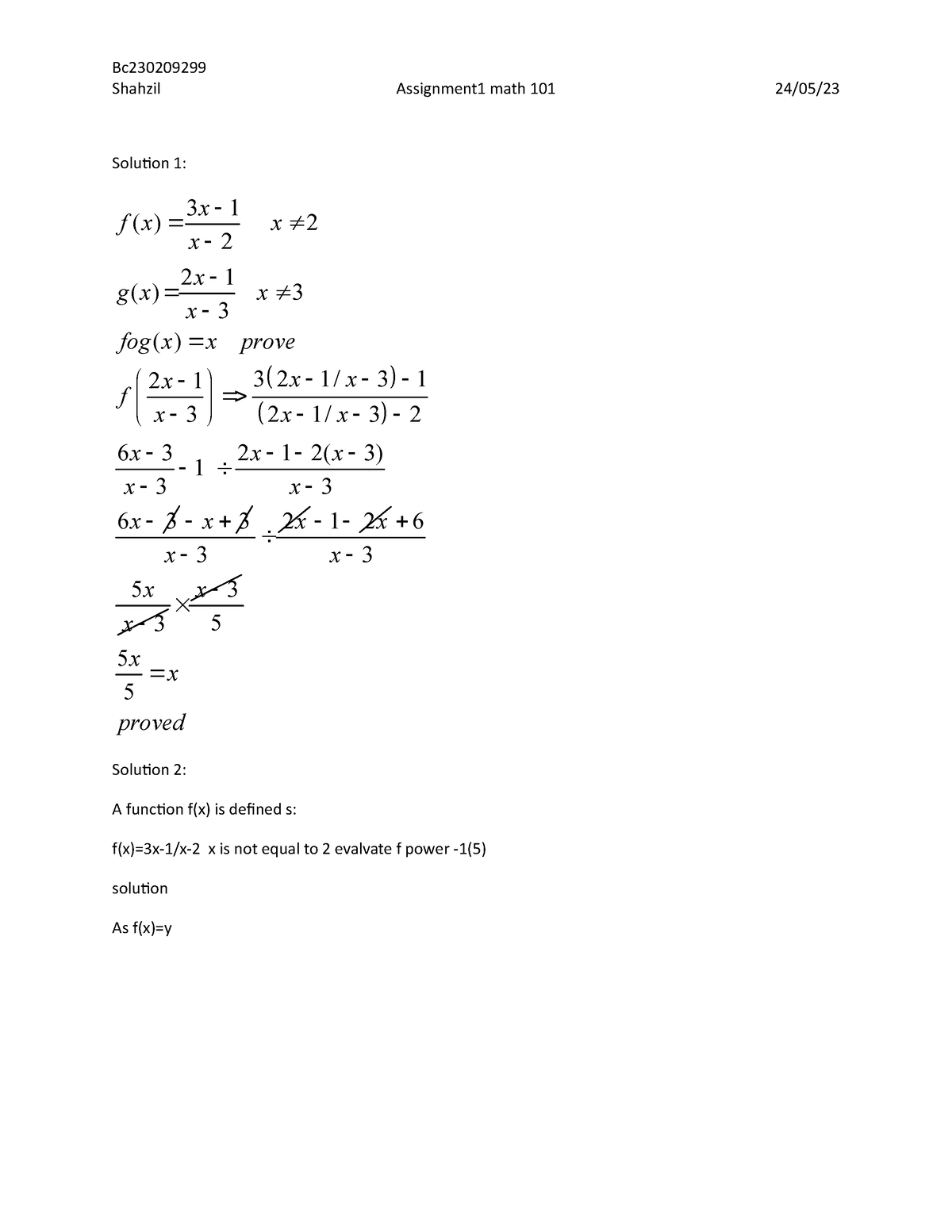 math 101 assignment 1 solution