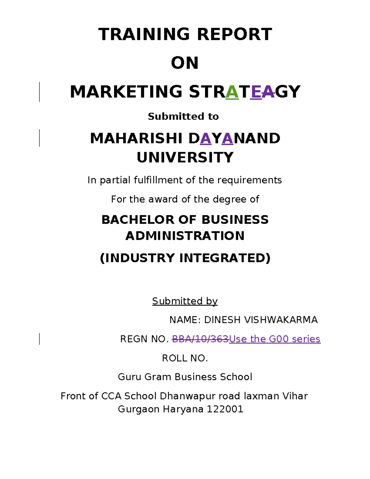 Project Report On Marketing Strategy For Bba - TRAINING REPORT ON ...