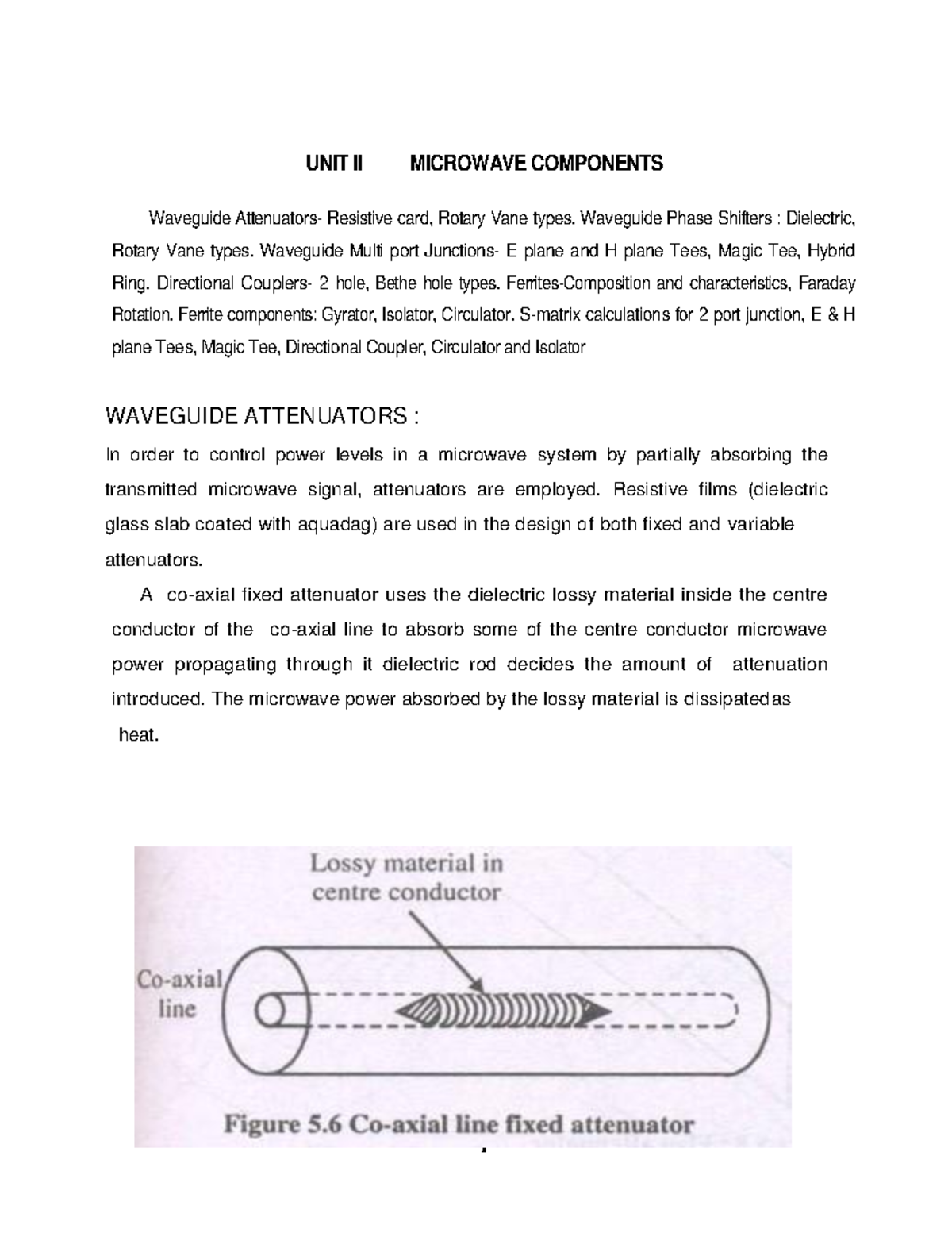 Microwave components Study material UNIT II MICROWAVE COMPONENTS