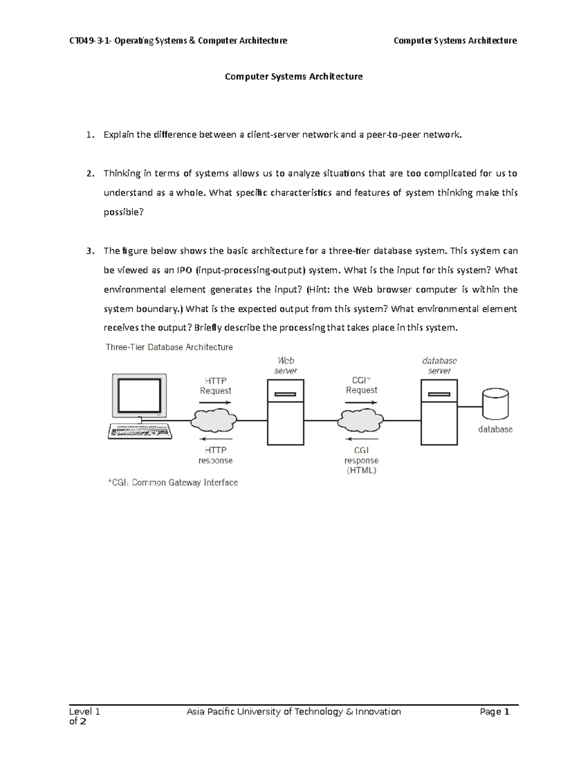 02 Computer Systems Architecture - CT049-3-1- Operating Systems ...