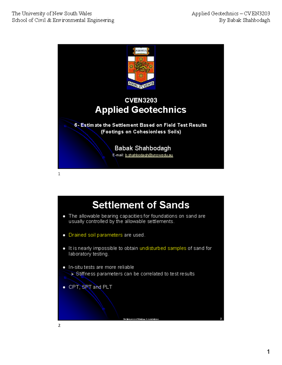 5 Estimate the settlement based on field test results - School of Civil ...