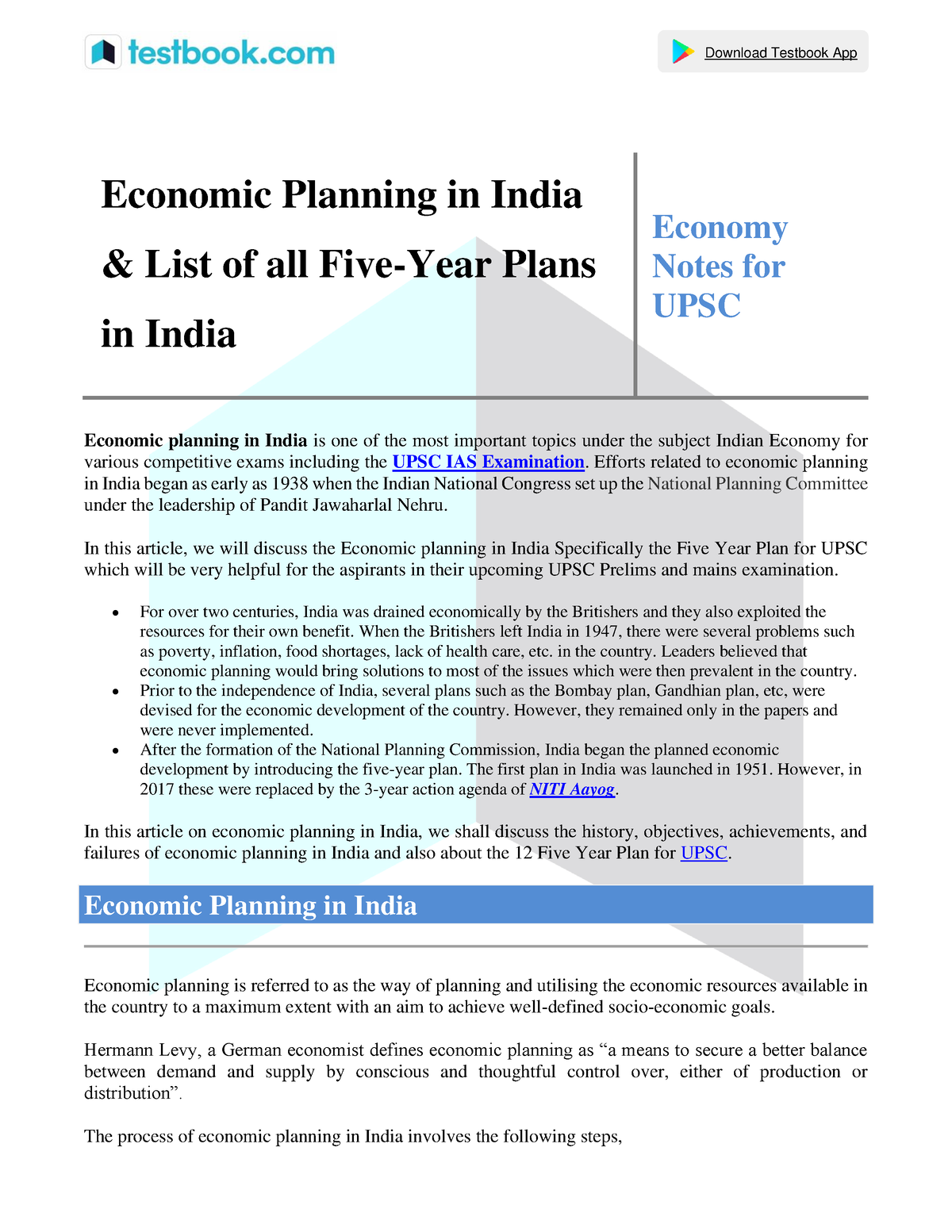 Economic Planning In India List Efforts Related To Economic Planning 