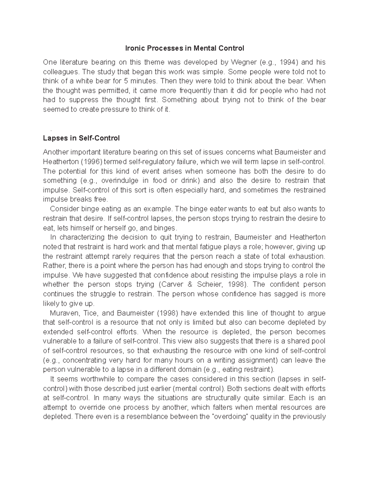SelfRegulatory Perspectives on Personality Ironic Processes in Mental Control One literature