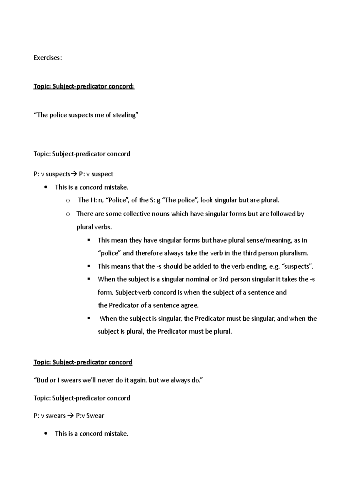 Gramma Exercises - Exercises: Topic: Subject-predicator concord: “The ...