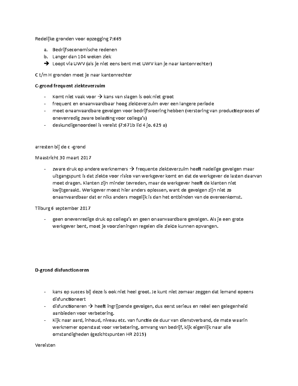 Hoorcollege 8 Arbeidsrecht - Redelijke Gronden Voor Opzegging 7: A ...