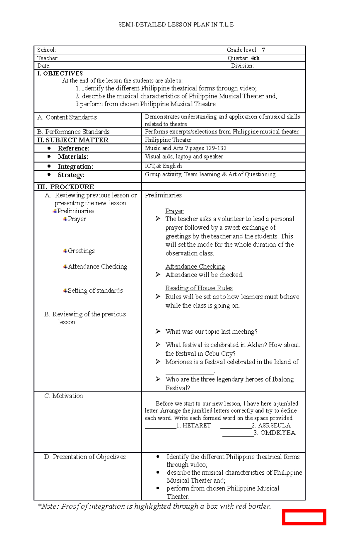 COT4 LP - Lesson plan - SEMI-DETAILED LESSON PLAN IN T.L School: Grade ...