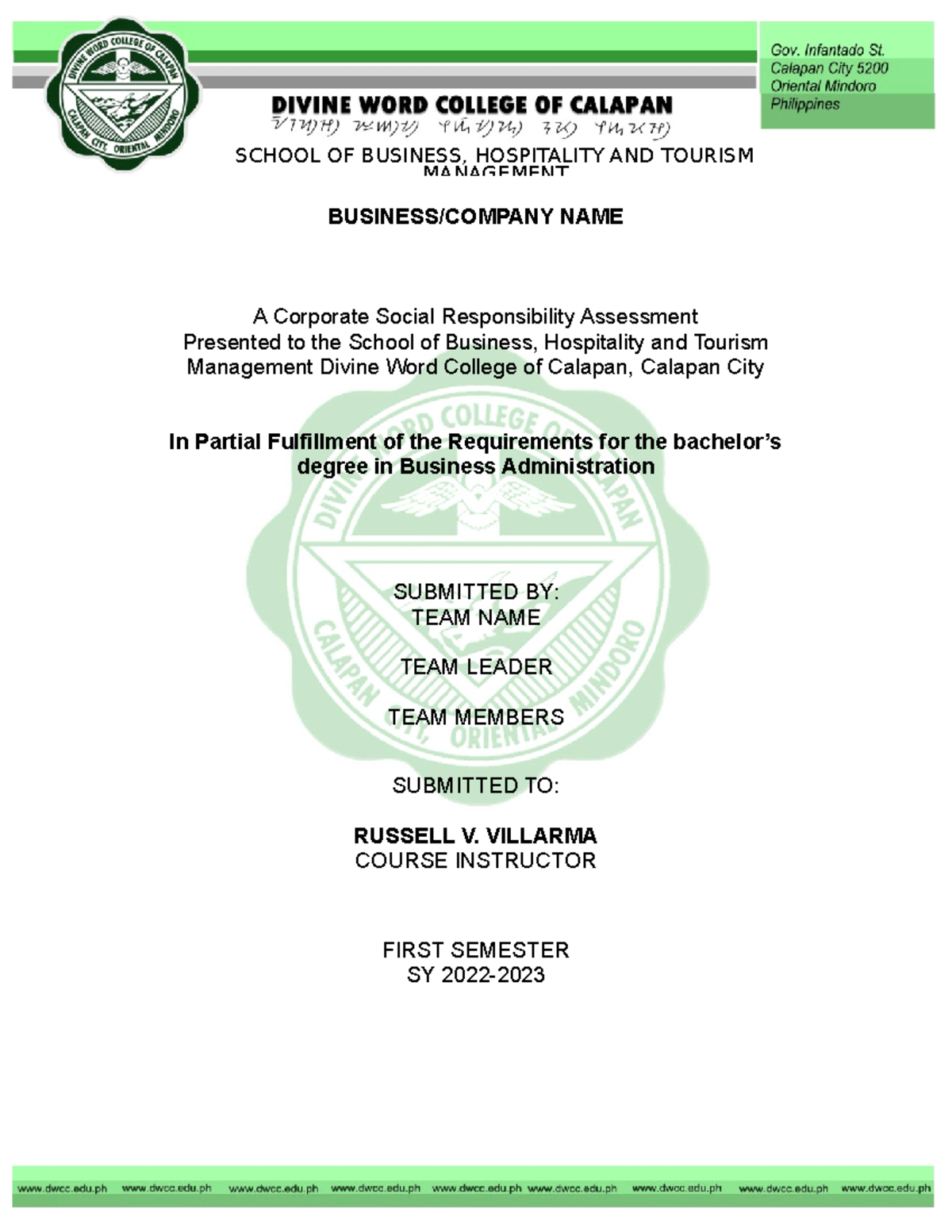 GGSR Final Requirement Template Summer - BUSINESS/COMPANY NAME A ...