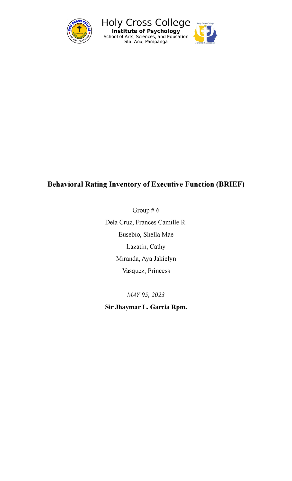 Format FOR TEST Critique - Institute of Psychology ####### School of ...
