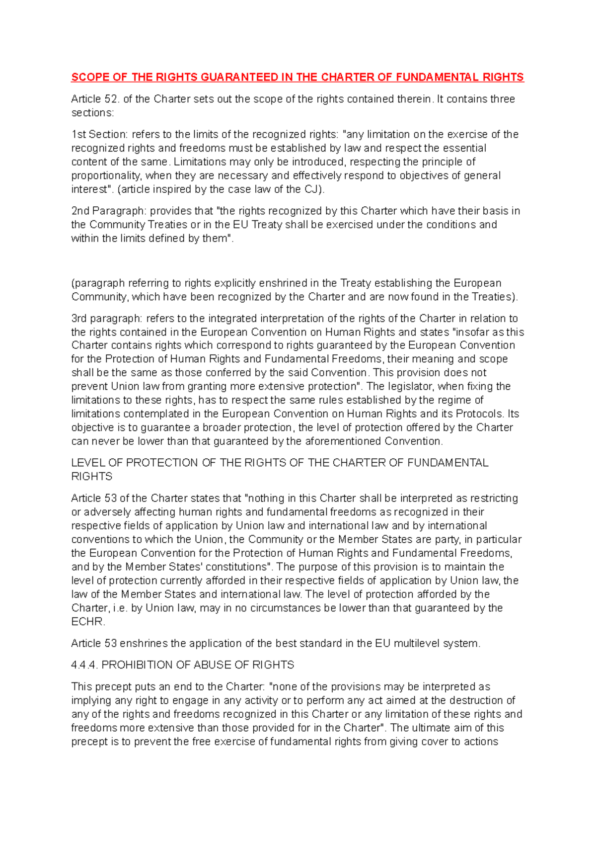 Scope OF THE Rights Guaranteed IN THE Charter OF Fundamental Rights 4 ...