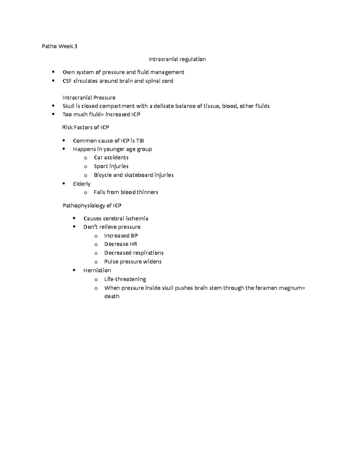 Patho Week 3 - Week 3 Edapt - Patho Week 3 Intracranial Regulation Own ...