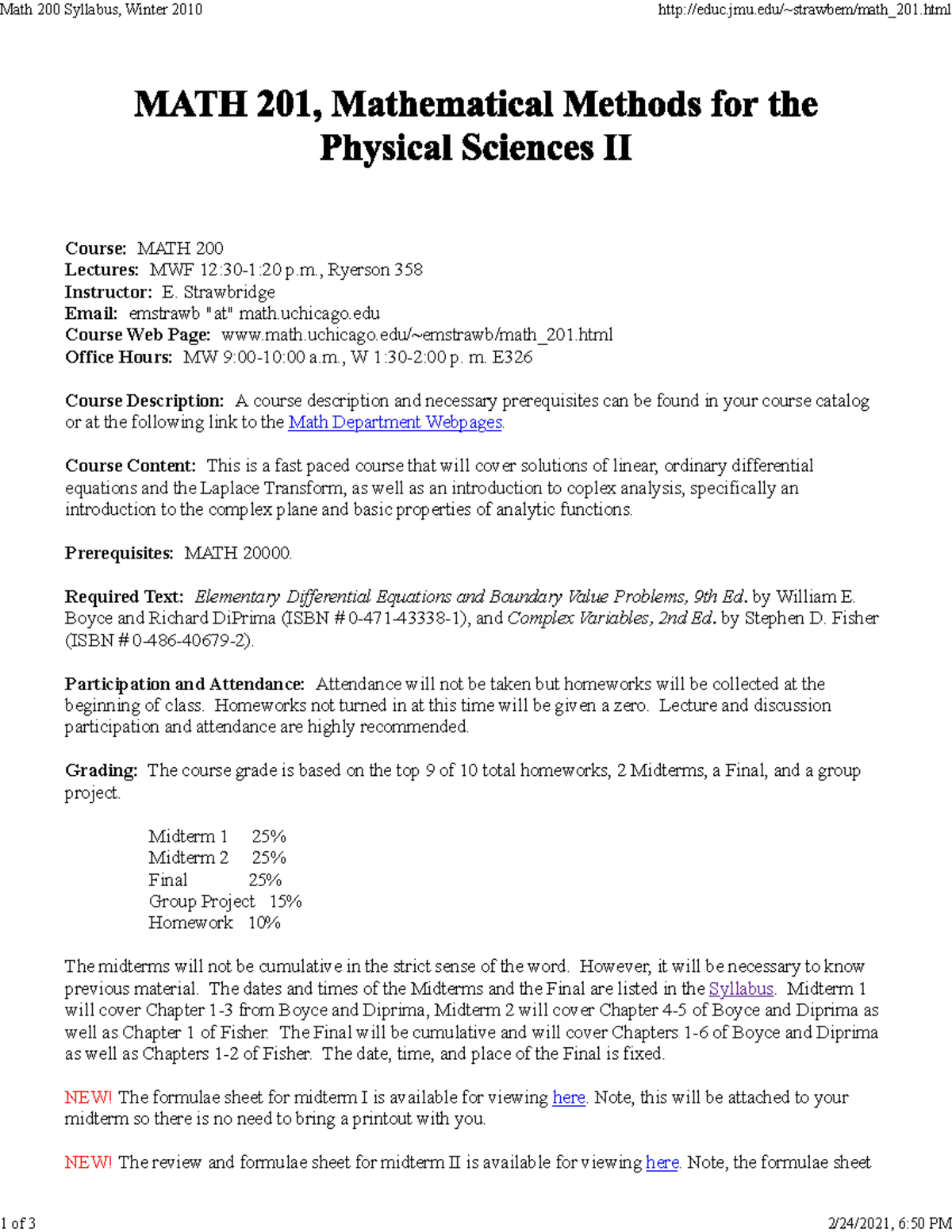 Math 201 Syllabus II, Winter 2010 - Course: MATH 200 Lectures: MWF 12: ...