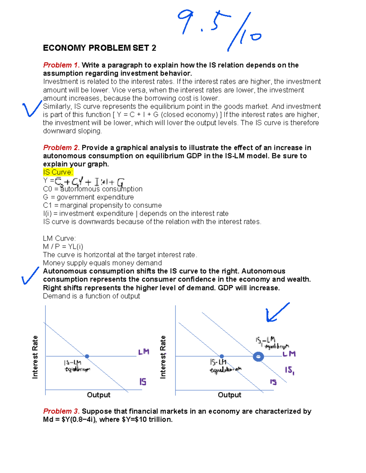 Problem Set 2 Macroeconomics - ECONOMY PROBLEM SET 2 Problem 1. Write A ...