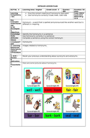 DLP 9 - LESSON PLANS - DETAILED LESSON PLAN DLP No Learning Area ...