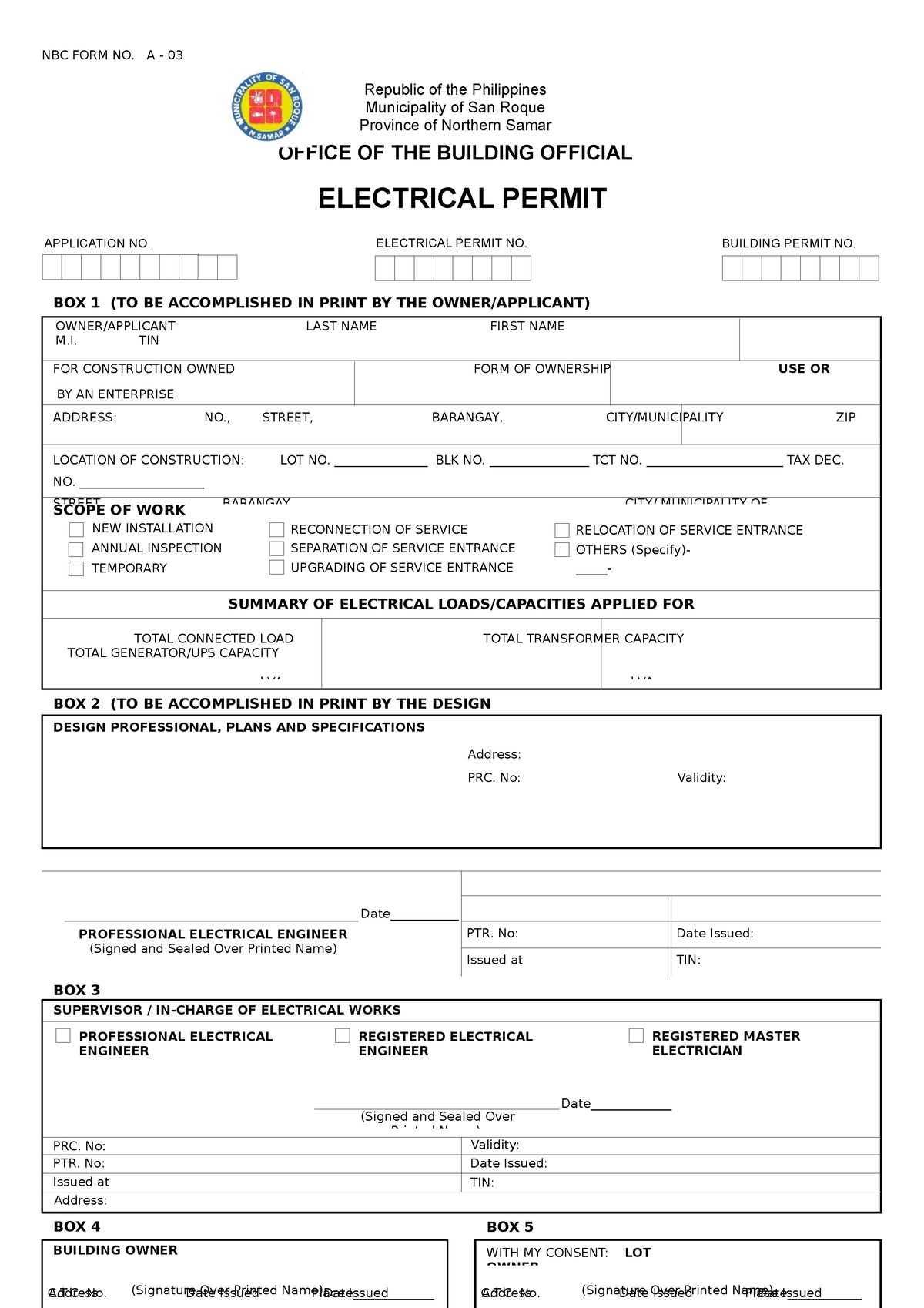 Electrical-Permit-Form - NBC FORM NO. A - 03 Republic of the ...