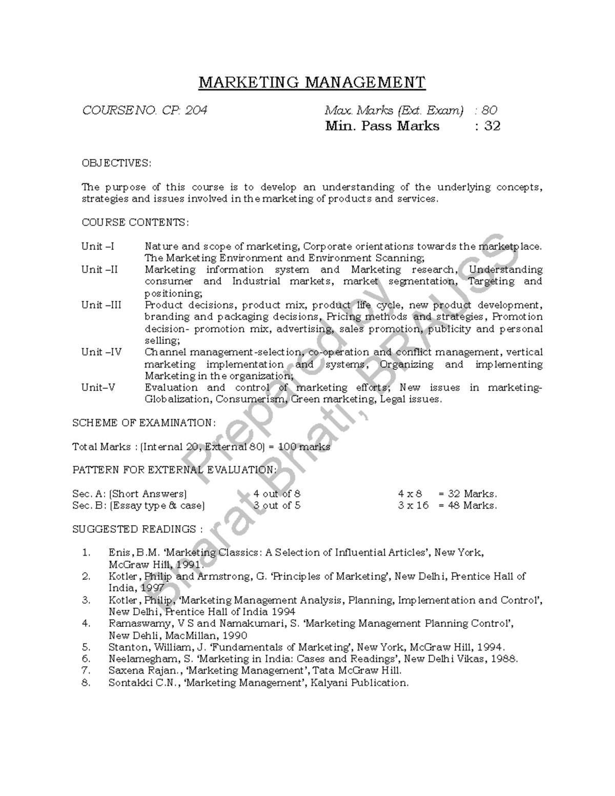 MBA Marketing Management Full Notes - MARKETING MANAGEMENT COURSE NO ...