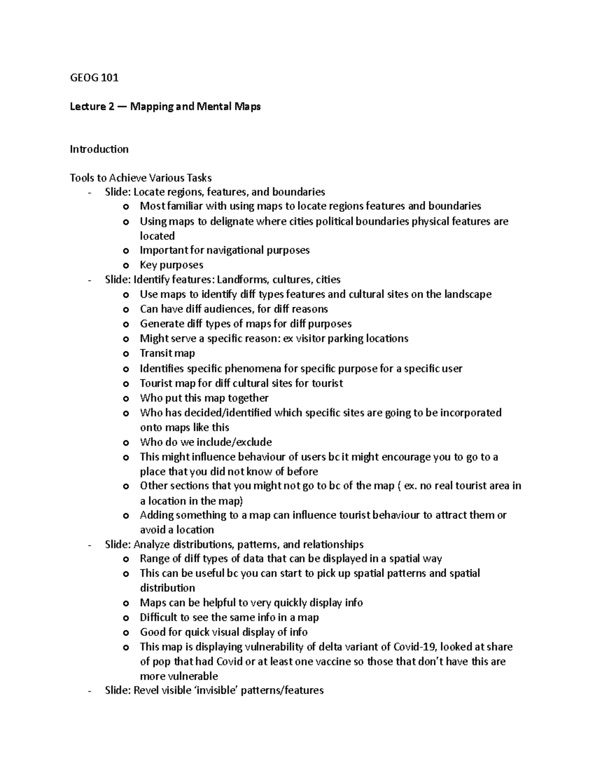 GEOG 101- Lec 2 - Lecture Notes For Mapping And Mental Maps Lectures ...