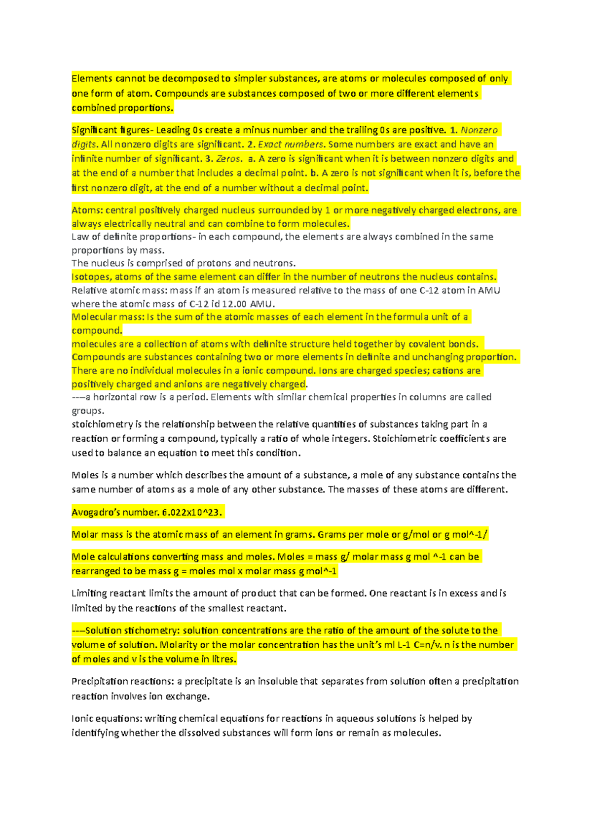 Tri 1 Condensed Notes - Elements Cannot Be Decomposed To Simpler 