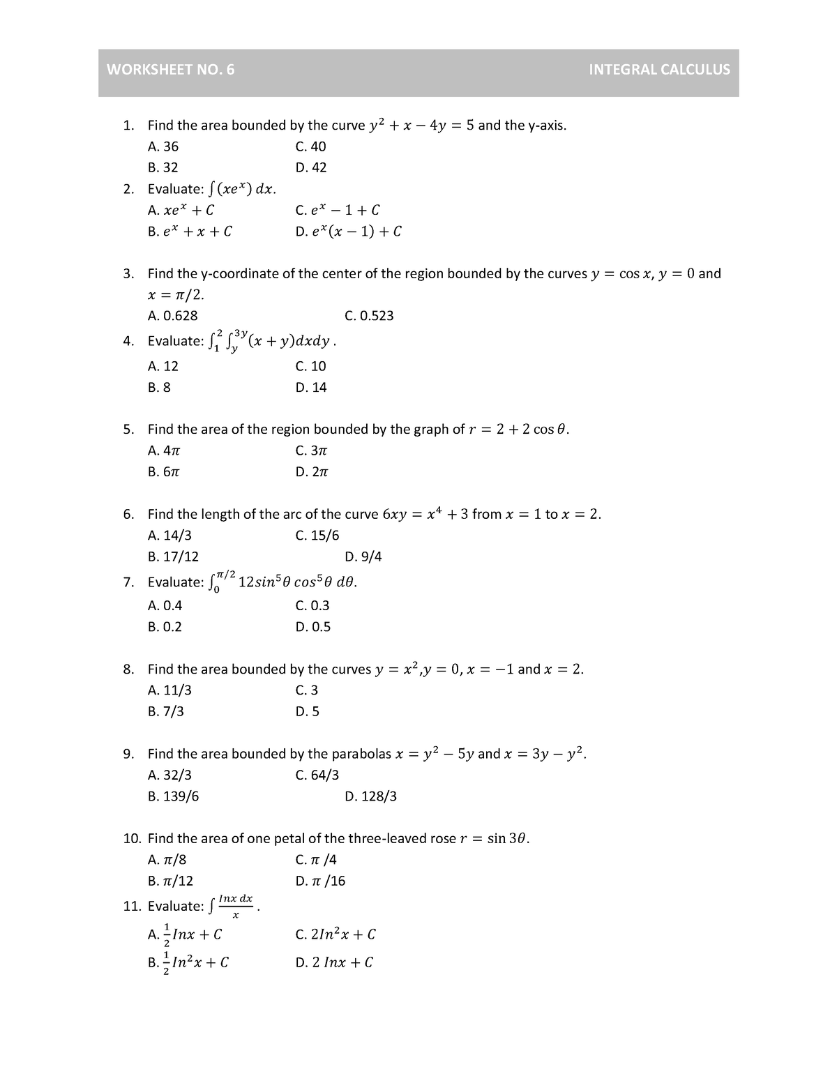 Integral-Calculus-4 - n/a - Find the area bounded by the curve 𝑦 2 𝑥 − ...