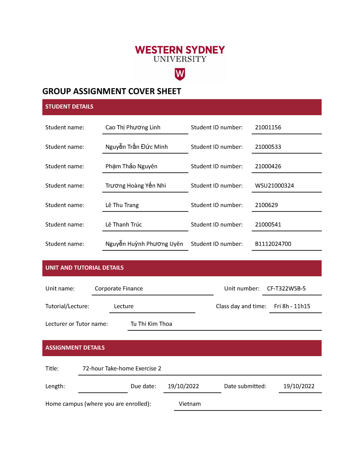 griffith group assignment cover sheet