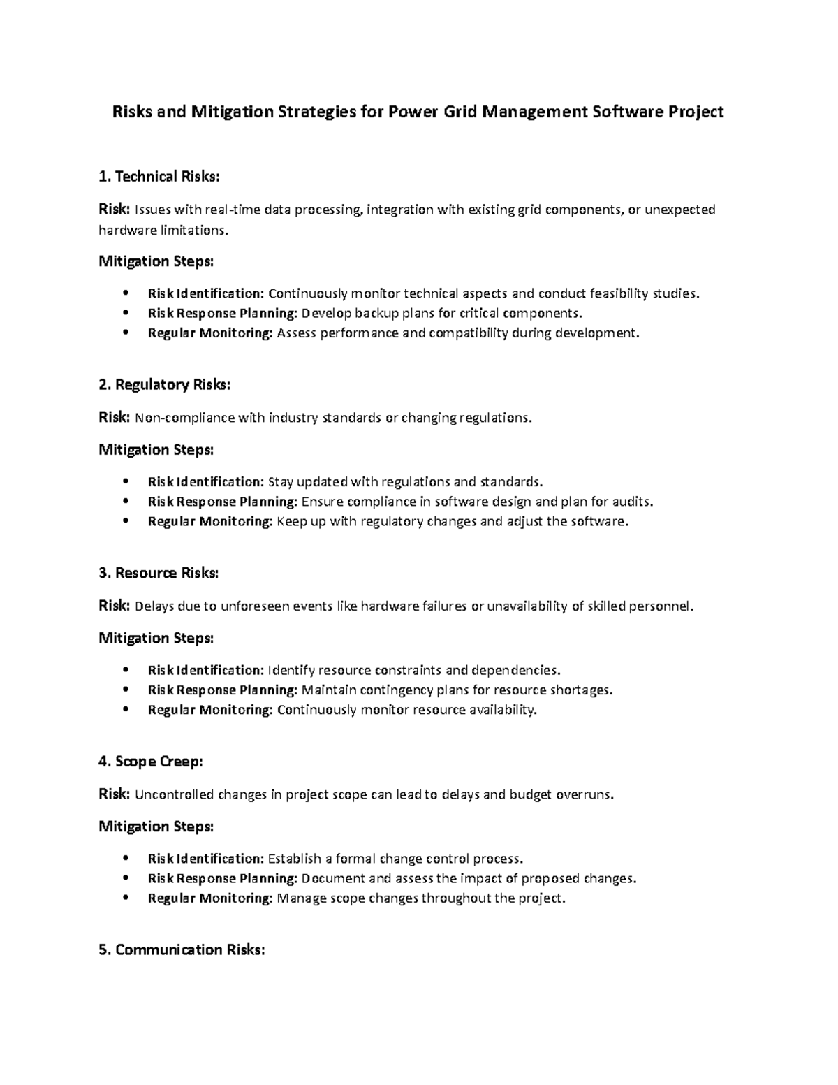 S PM Question 4 Answer Risks and Mitigation Strategies for Power Grid Management Software