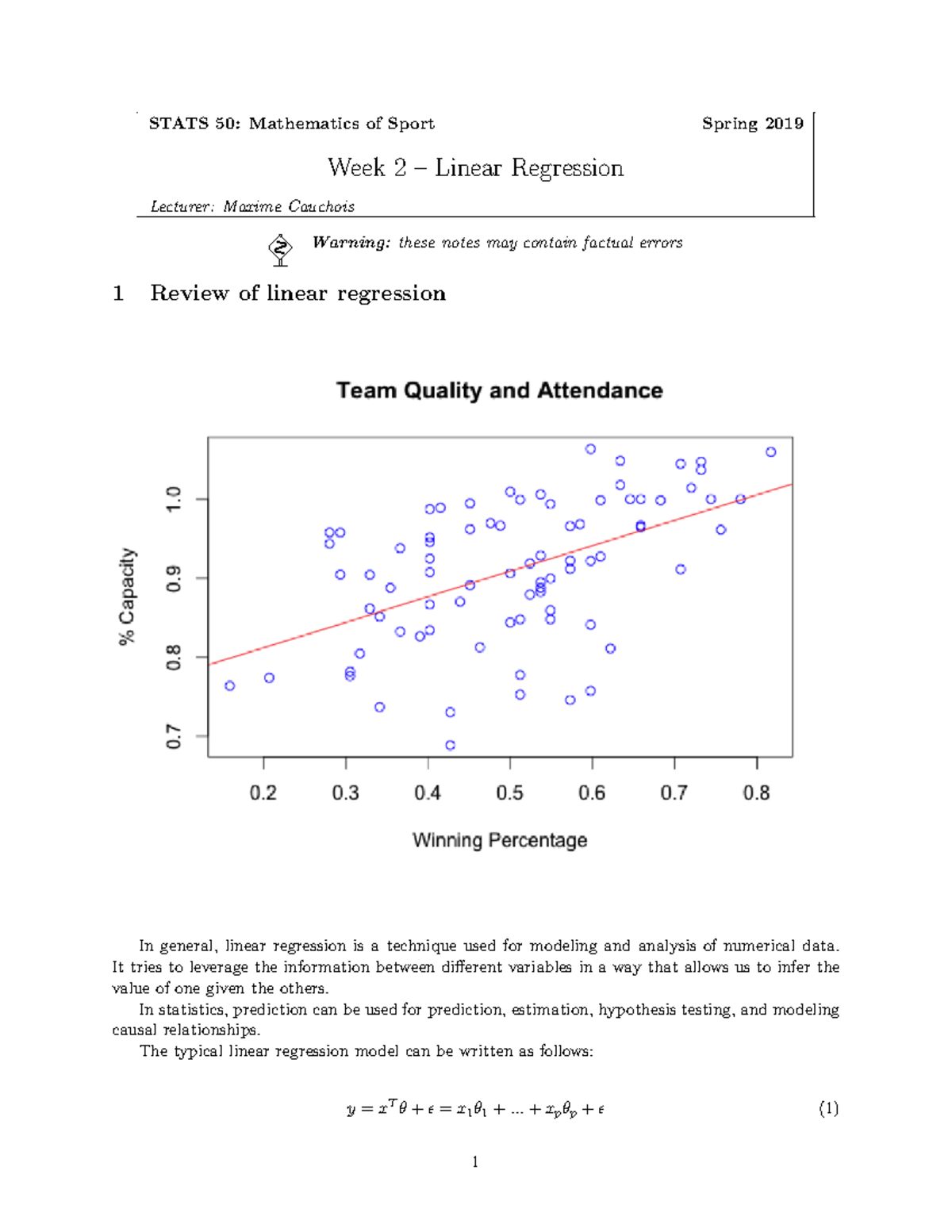 My Exmaple Linear Regression - STATS 50: Mathematics of Sport Spring ...