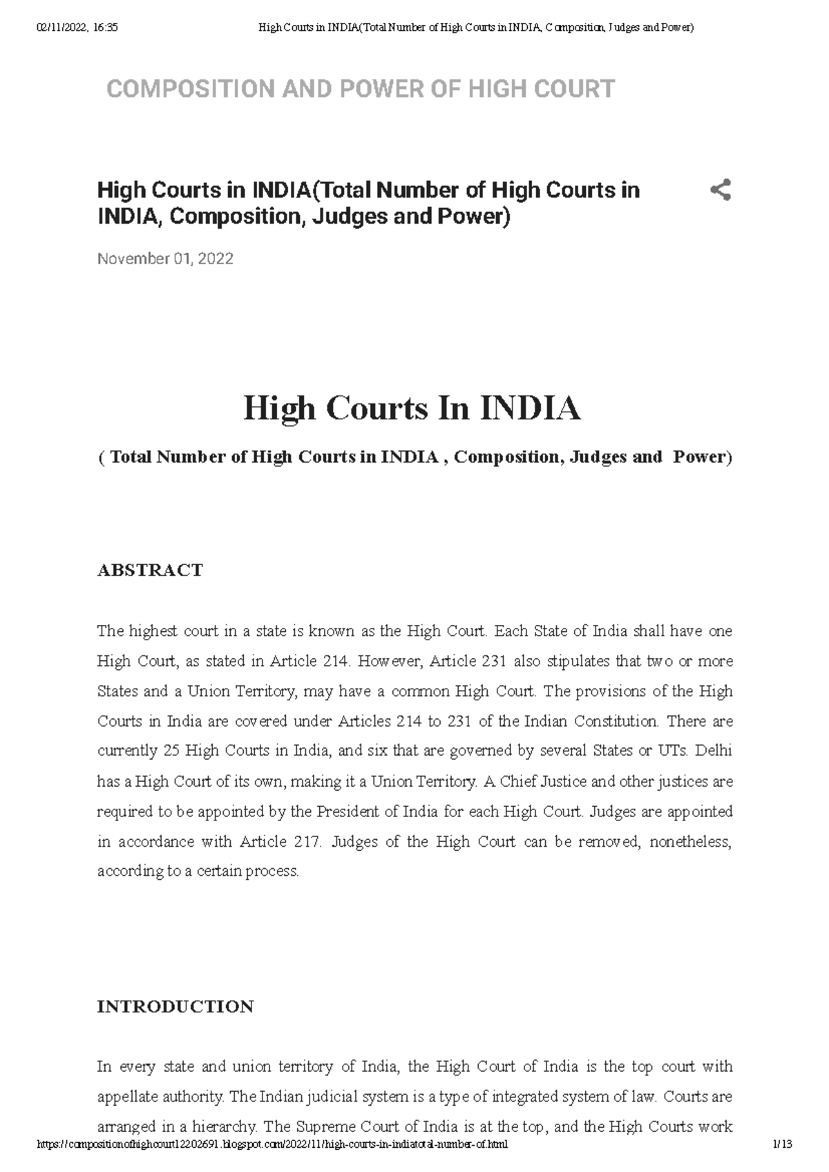 High Courts in India(Total Number of High Courts in India, Composition