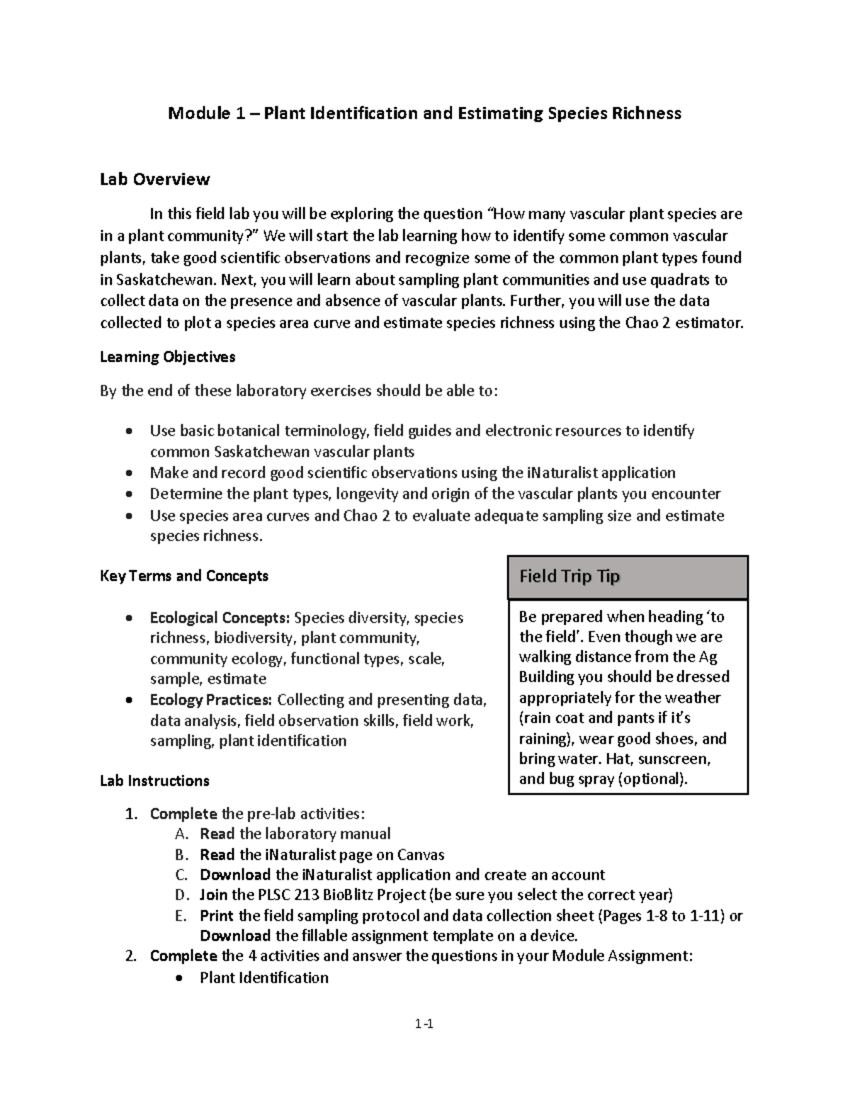 PLSC+213+2024+-+Module+1+Lab+Manual - Module 1 – Plant Identification ...