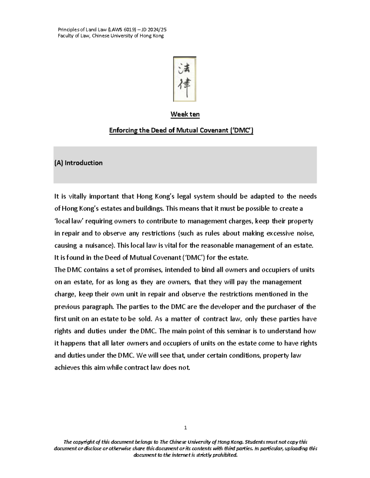 Covenants seminar guide - Week ten Enforcing the Deed of Mutual ...